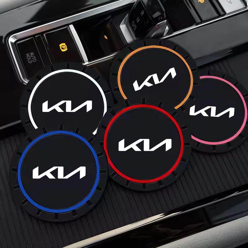 ANIE7 2pcs Car LOGO Silicone Coaster Anti-Slip For KIA Rio Soul Seltos Niro Forte K5 K3 Sorento Stinger Sportage Auto Accessories
