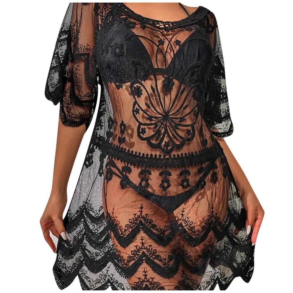 Кружевной Купальник Накидка Средней Длины Пляжное Платье Элегантные Бикини Накидки Отпускной Наряд