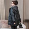 Women's Plus Size Autumn and Winter Lightweight Thin Section Padded Thickened Lapel Lapel Medium Long Zipper Hooded Warm Loose Outerwear