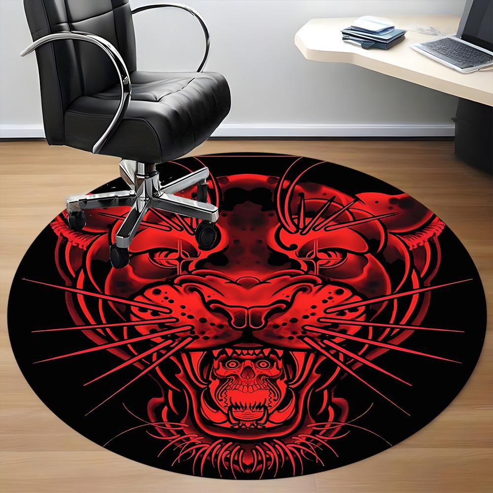 1pc Tiger Skull Office Round Area Rug, Mat Suitable For Office, Under Office Chairs Bedroom Living Room Home Decor, Room Deco