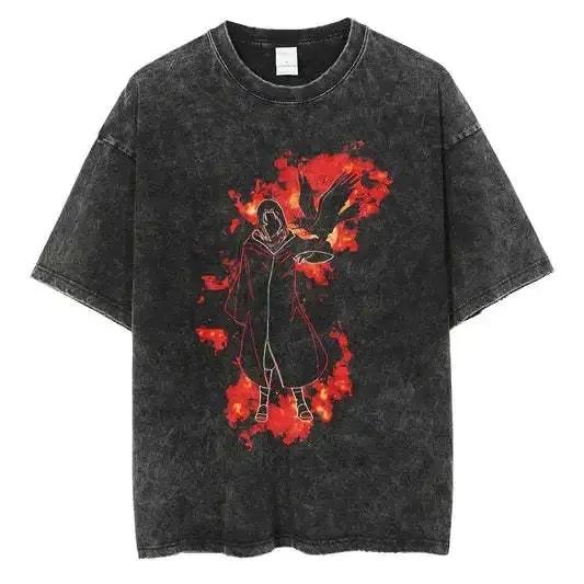 American Tops T-Shirt Ri Short Sleeve T-Shirt Batik Naruto Shirt Wear Man Washed Anime Vintage Style Short