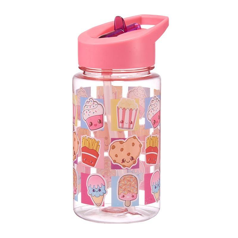 Water bottle food grade children's water cup high temperature student sports kettle straw bottle household anti-drip cute plastic cup