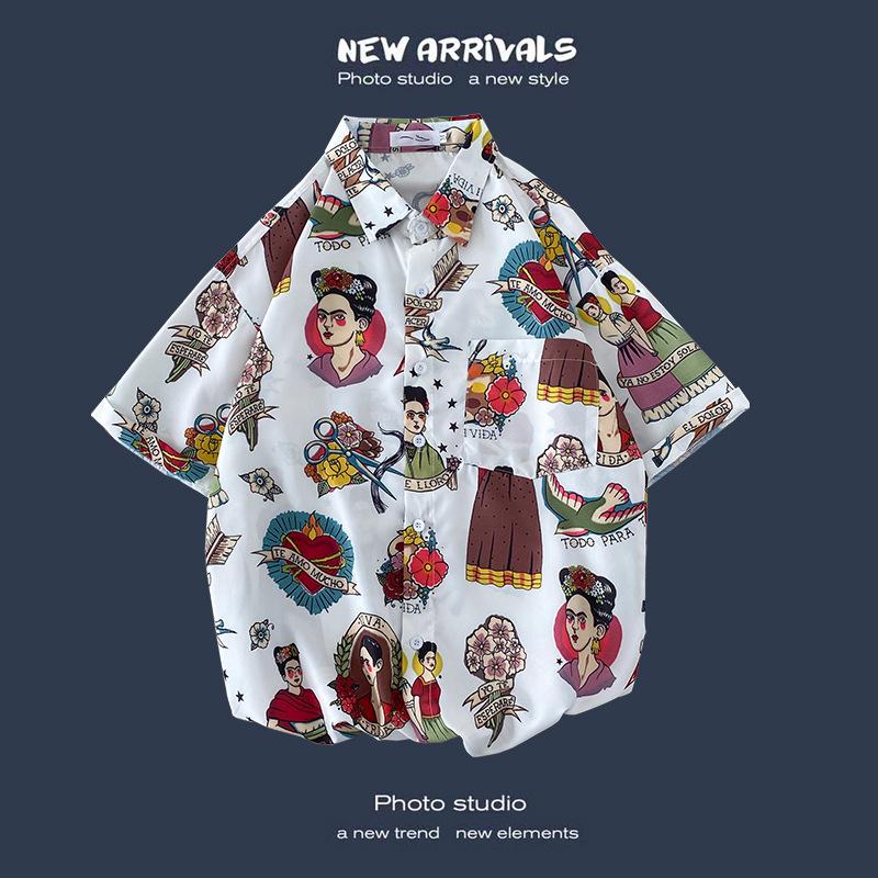 Летняя корейская ретро-цветочная свободная рубашка для пары - модный мужской топ с коротким рукавом