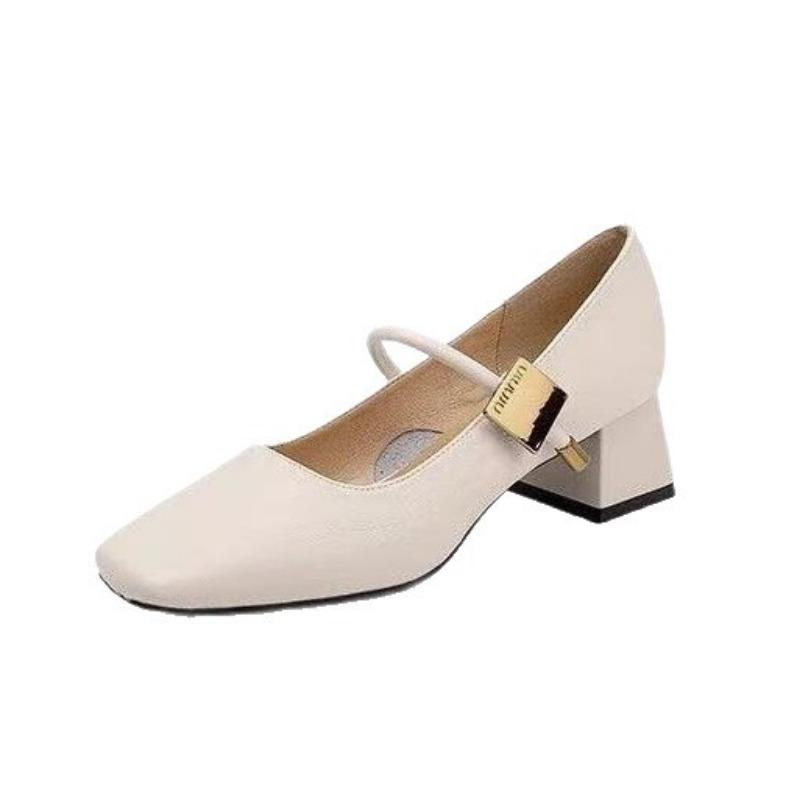 Винтажные туфли Мэри Джейн на высоком каблуке, осенние новинки, квадратный носок, толстый каблук, элегантные женские туфли для офиса