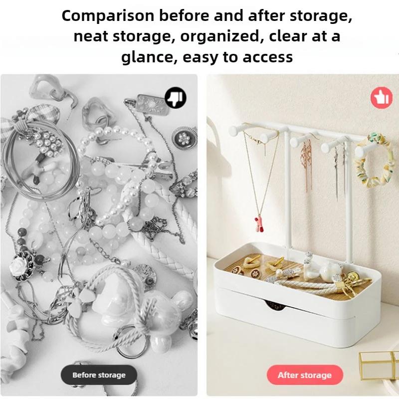 1 шт., органайзер для ювелирных изделий, стойка с деревянным подносом для хранения сережек, браслетов, ожерелий, колец, подвесной органайзер, держатель
