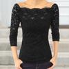 Женские топы с косым воротником и длинными рукавами, кружевная рубашка с ажурным кружевом, сплошной цвет