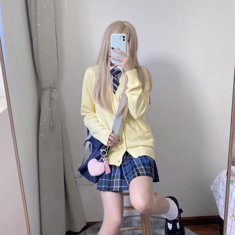 Японский вязаный кардиган JK - однотонный свободный свитер свободного кроя в стиле кампуса на осень/зиму, униформа JK