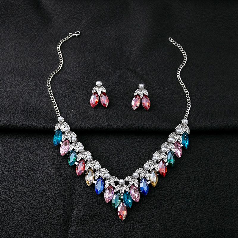 Ожерелье со стразами, серьги для женщин, геометрический кулон в виде капли воды, свадебные наборы ювелирных украшений для невесты