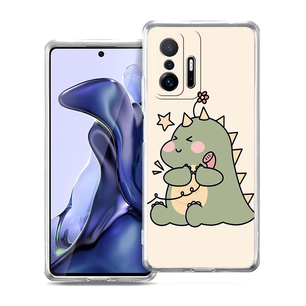 Прозрачный чехол для телефона для Xiaomi Mi 14 13 12 11 Ultra 13T 12T 11T Poco X3 NFC F3 F6 Pro Lite 5G Мягкий ТПУ Смешной Мультяшный Динозавр