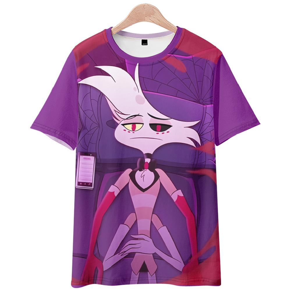 10 цветов Hazbin Hotel аниме женские мужские футболки с мультяшным принтом и круглым вырезом, большие размеры с короткими рукавами, модная мужская одежда, уличная одежда