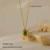 French retro turquoise emerald pendant collarbone chain necklace versatile O-chain stainless steel gold-plated necklace