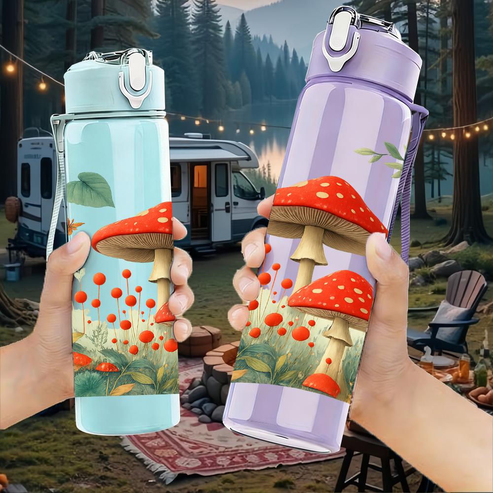1PC Red Mushroom Forest Scene 750ml Color Plastic Sports Water Bottle Leakproof Flip Straw Lid For Sports Office Home Use