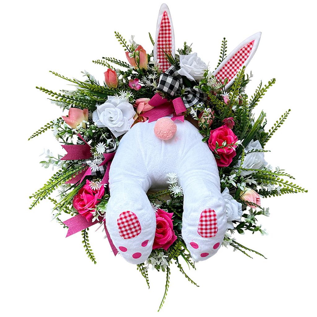 Пасхальный венок с кроликом Забавное весеннее украшение для входной двери Пасхальные венки для входной двери Дверной венок