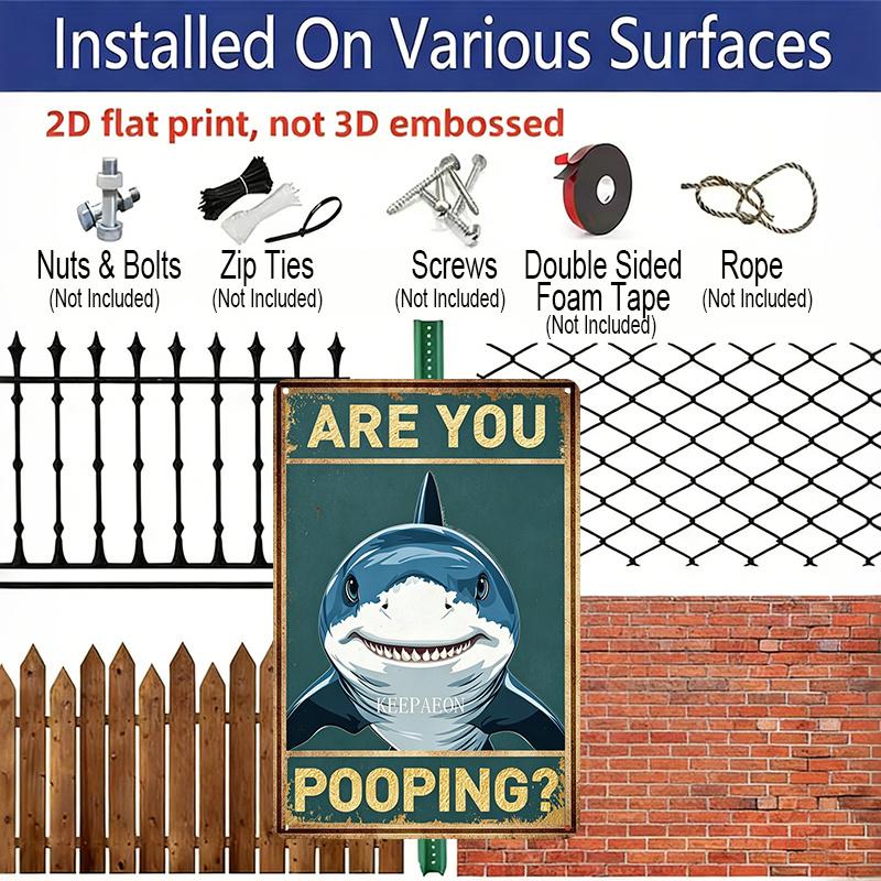 2D Flat Humorous Shark Bathroom Aluminum Sign - Funny Home & Restroom Decor Bathroom Wall Decor, Restroom Humor, Funny Home Bathroom, Guest Bathroom