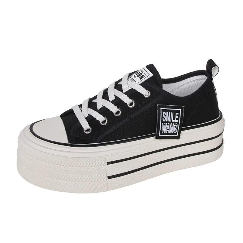 Парусиновые туфли на платформе женские весенне-осенние новые маленькие низкие белые туфли на шнуровке