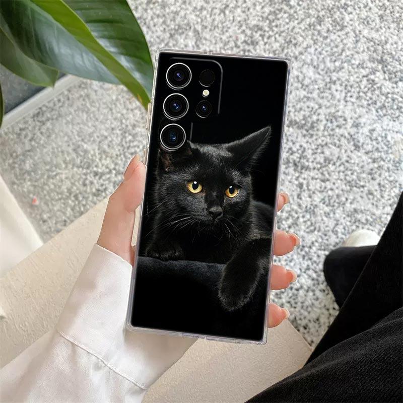 Забавный Чехол Для Телефона Черный Кот Для Samsung Galaxy S25 S23 S24 S22 Ultra Plus Ударопрочный Чехол Для Galaxy S24+ S23+ S25+ Корпус