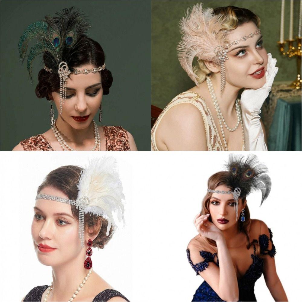 Zircon Tassel Masquerade Hair Band Exquisite Bridal Headdress Feather Headband Stage Performance