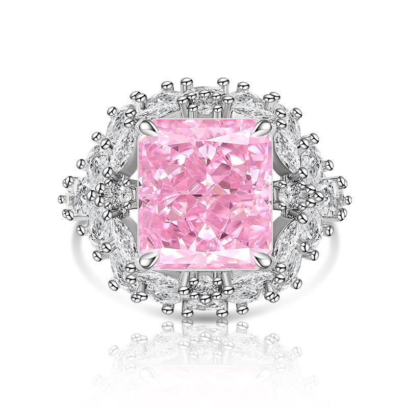 Luxury Elegance 925 Sterling Silver Fire Ice Flower Cut High Carbon Diamond Ladies Ring Wedding Anniversary GiftGood product