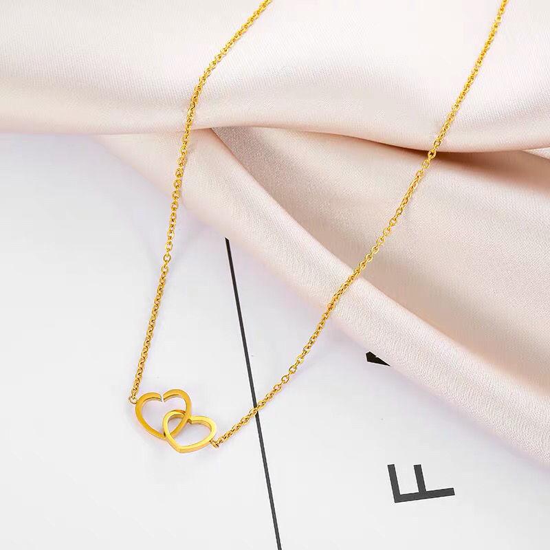 Ожерелье из титановой стали 18 карат с двойным кольцом Love - Женский кулон Heart-to-Heart Clavical Chain