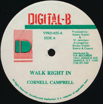 12-дюймовая пластинка CORNELL CAMPBELL - Walk Right In VPRD655 Цифровая-B США Регги, Ска и Даб Б/У