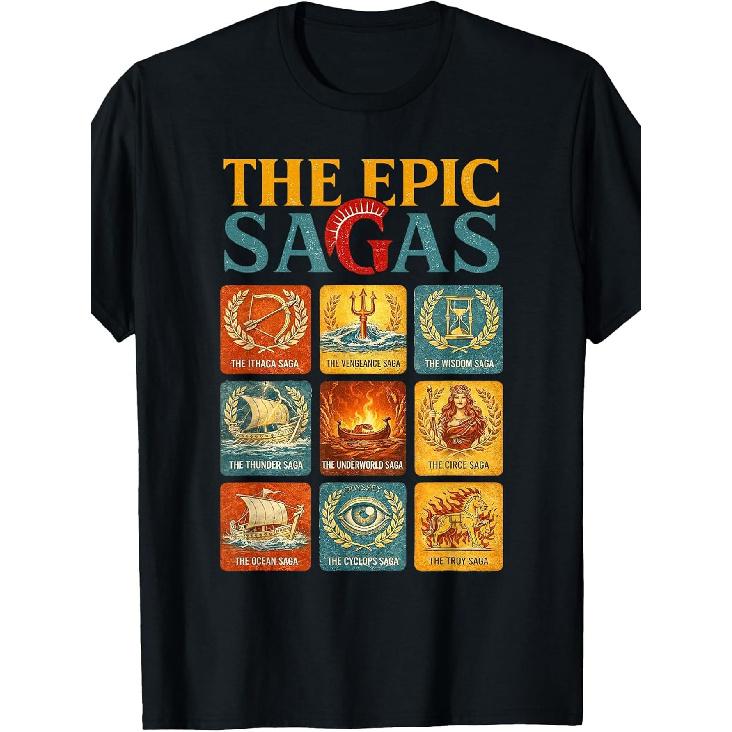 Винтажная футболка The Epic Saga Ithaca Odysseus Мудрость Грома Смешная с круглым вырезом и стильным принтом Повседневная и удобная одежда для путешествий для