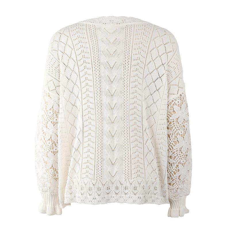 Женская весенне-осенняя ажурная круглая вязка свитер однотонная кружевная рубашка