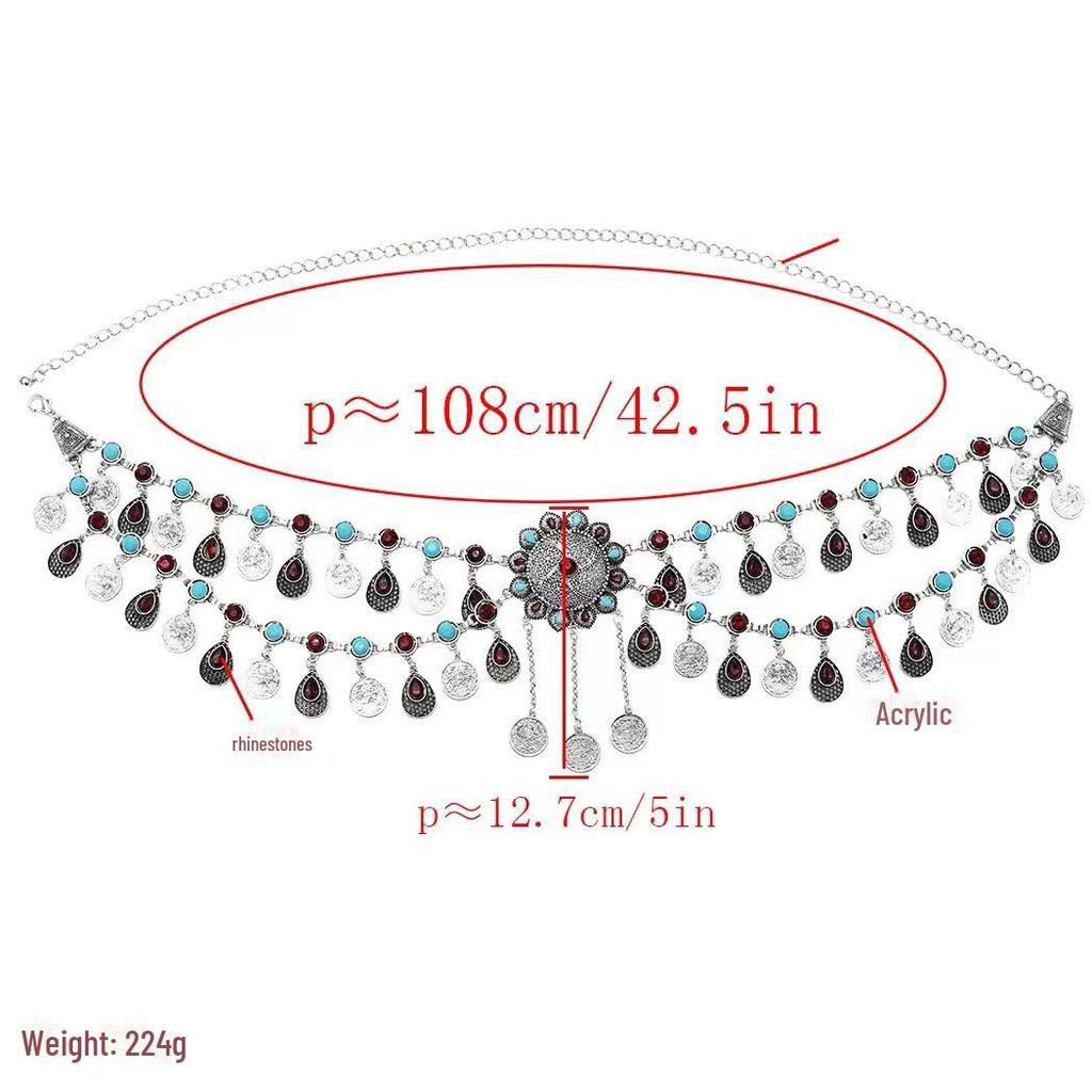 Ретро-ожерелье с кисточками из стразов, двухслойное, на талию и голову, в стиле бохо для танцев