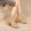 Fashion Women Stretch Boots Leather Block High Heel Shoes Fall Winter 2025 Short Booties Casual Office Dress