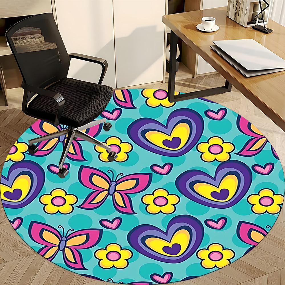1pc Butterfly FlowersChair Carpet for Office, Indoor Non-Slip Washable Polyester Fiber Carpet, Mat For Office, Machine Washable