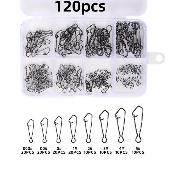 100/120Pcs Fishing Pin Connectors with Storage Box Mini Size Portable Hanging Fishing Snap Swivels Pins Fishing Accessories