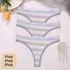 3 шт./компл. красочные полосатые хлопковые женские трусики сексуальные стринги нижнее белье женские дышащие стринги нижнее белье трусики с Т-образной спинкой