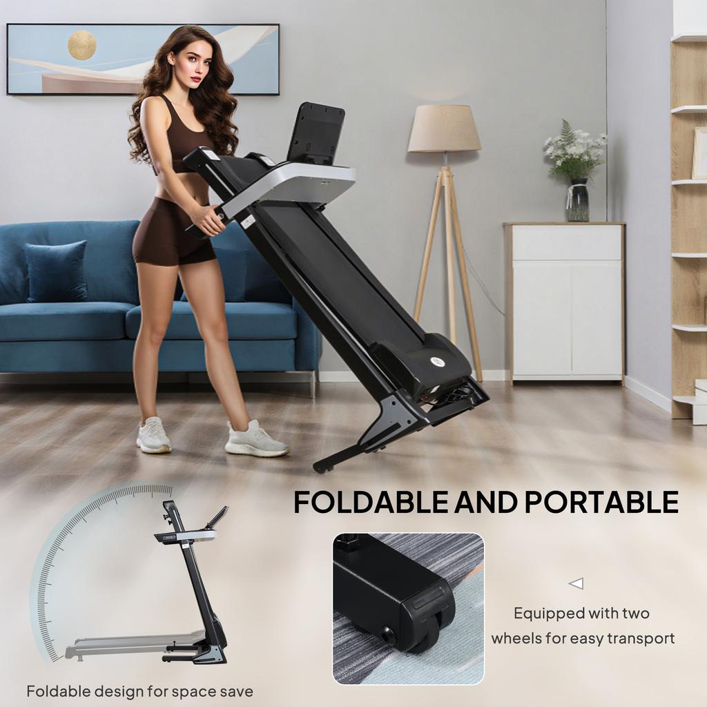 Folding Treadmill for Home Motorised Running Machine w/ LCD Display Black