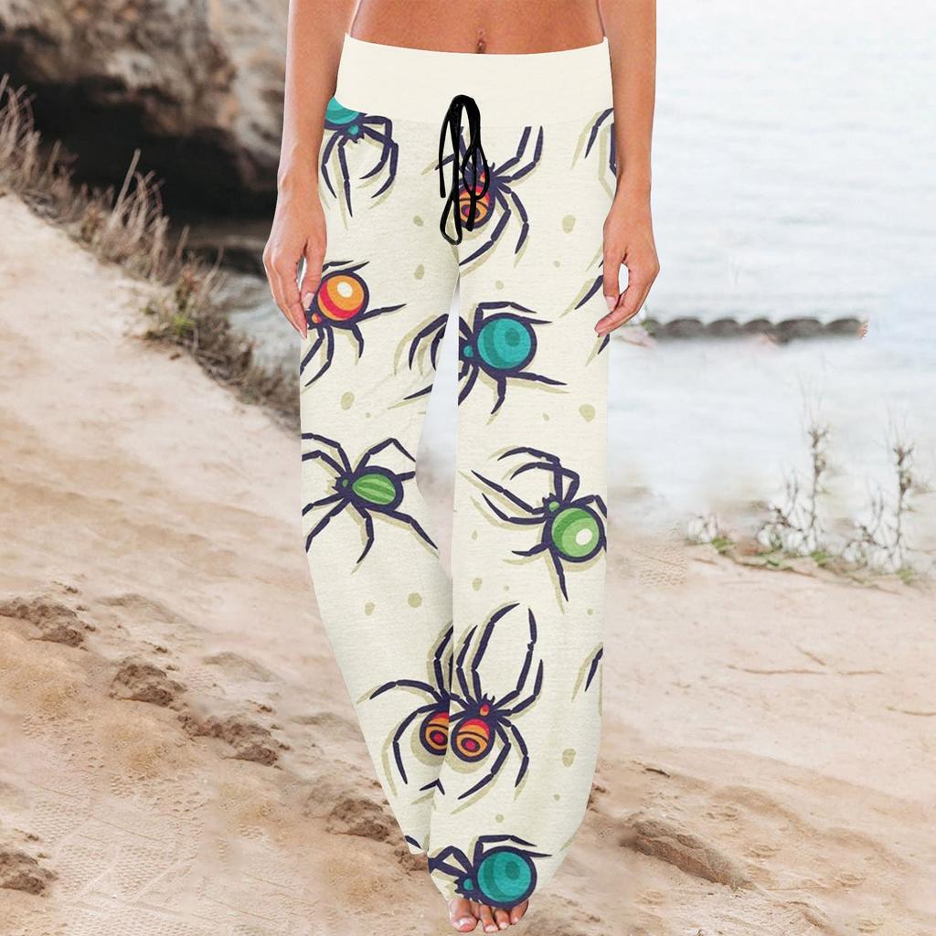 Женские спортивные брюки, спальные брюки, напечатанные широкие брюки на шнурке, повседневные брюки с карманами