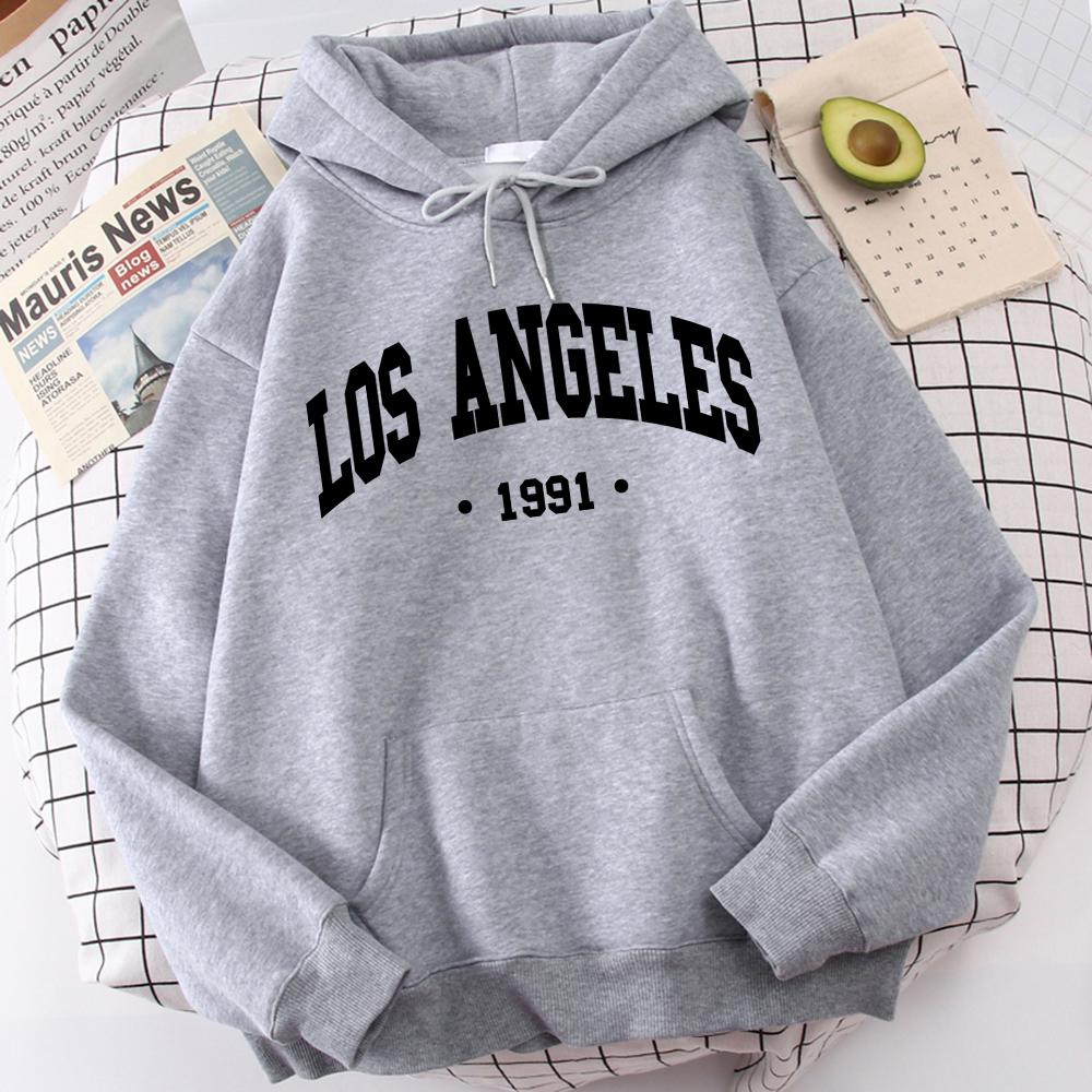Лос-Анджелес 1991 США Город Письмо Мужская одежда Флисовый спортивный костюм большого размера Простота Качественные толстовки Повседневные топы с круглым вырезом для мужчин