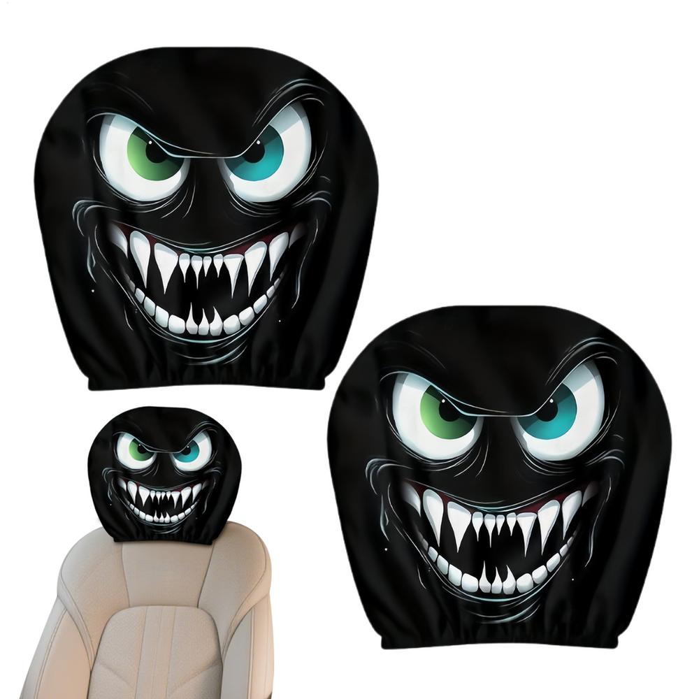 Чехол на подголовник автомобиля 2 штуки Большие глаза Эластичный протектор подголовника автомобильного сиденья Эластичные чехлы на подголовник Декор Хэллоуин