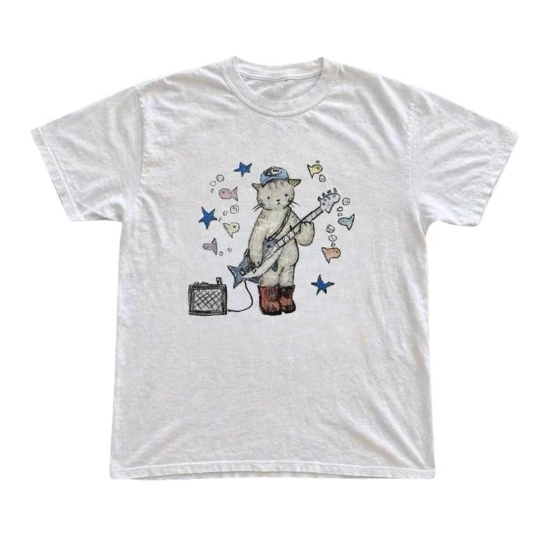 Rock Cat White T-Shirt, Animal Tee, Gifts Shirt, Unisex Vintage Graphic Tees Got