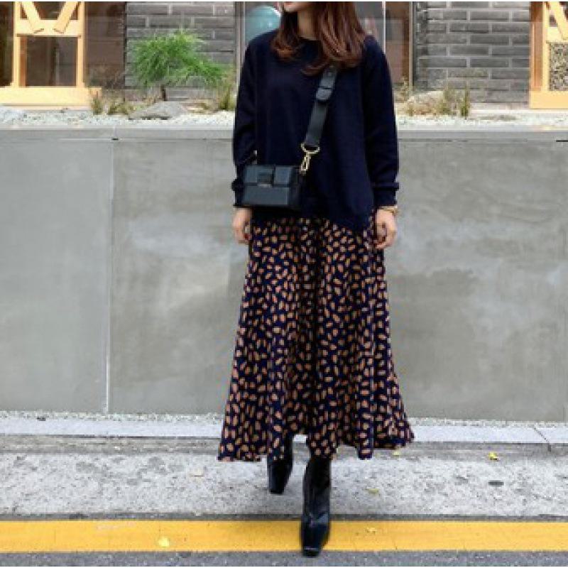 Платье макси с длинными рукавами и принтом в складку 2023 года с имитацией двух частей