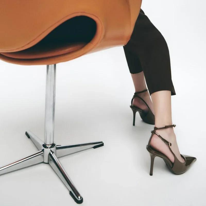 Fashion Sexy Pointed Toe Ankle Straps Buckle Women Pumps Patent Leather Slingbacks High Heels Elegant Party Shoe Stiletto Heeled Sandals