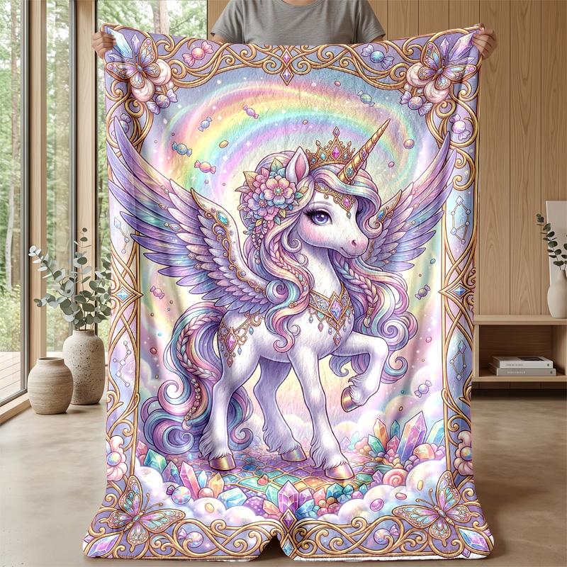 Magical Unicorn with Roses Theme blanket Lightweight Warm Flannel Blanket Decorative Throw Blanket for Home Decoration
