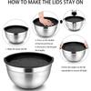 LMETJMA 6 шт. миски для смешивания из нержавеющей стали с черными крышками, кухонная вложенная миска для смешивания салата с нескользящим силиконовым дном JT327