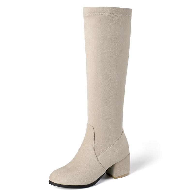 Модные сапоги до колена 2024 зимние элегантные женские высокие сапоги на молнии черные бежевые эластичные флоковые длинные высокие туфли женские осенние