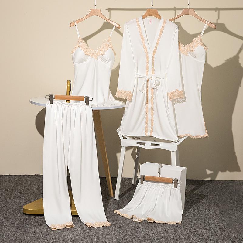 Элегантный шелковый пижамный комплект с принтом «Линкор» - Коллекция из 5 предметов для весны и лета