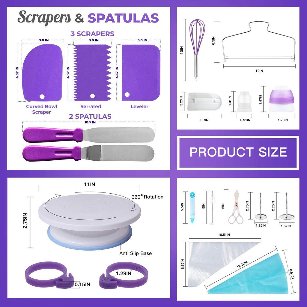 137Pcs/Set Purple Baking Tools Stainless Steel/Plastic Piping Nozzle Pastry Bag Cream Scraper Kitchen Supplies Bakeware Cake Turntable