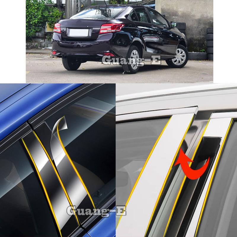 Car TPU/Glossy Mirror Pillar Post Cover For Toyota Vios Yaris Sedan 2014 2015 2016- Door Trim Window Molding Sticker 10pcs