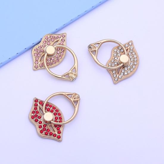 Finger Ring Holder Degree Rotating Metal Universal 360 Rhinestone Lips Shape Phone Ring