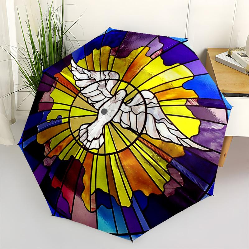 1pc Stained Glass Dove Automatic Folding Umbrella - Portable Collapsible 8-Rib Umbrella for All Seasons yy251119213