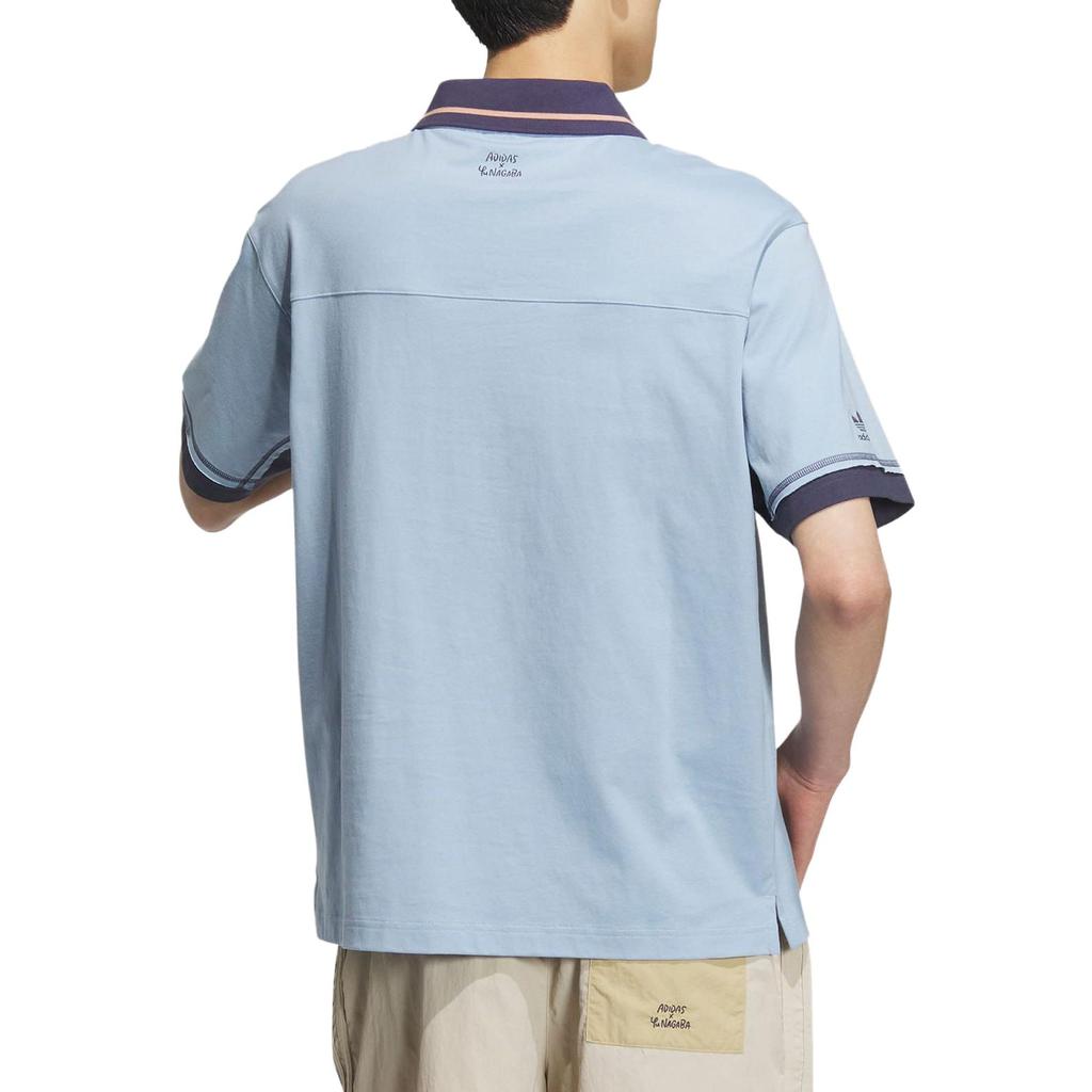 Adidas Originals Trefoil X Yu Nagaba SS23 Hand-Drawn Embroidery Buttoned Polo Shirt Unisex Tops Sky-Blue IS0637