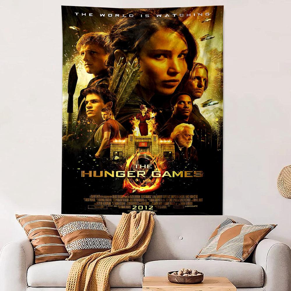 Hunger Games 2012 Tapestry Wall Hanging, Katniss Mockingjay Art, Dystopian Movie Wall Decor for Bedroom Dorm
