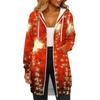 Women's Fashionable Christmas Printed Long Sleeved Drawstring Hooded Zipper Pocket Long Casual Sweatshirt Jacket