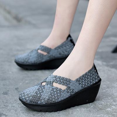 Женские летние сандалии-косички-лифты, пляжные сандалии, женские сандалии-шлепанцы на танкетке, на толстой подошве, сандалии на платформе с закрытым носком